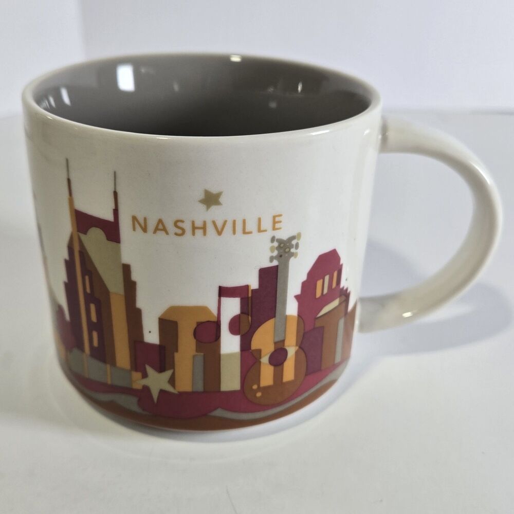 Starbucks Nashville You Are Here Collection 14oz Coffee Mug Gray Interior EUC